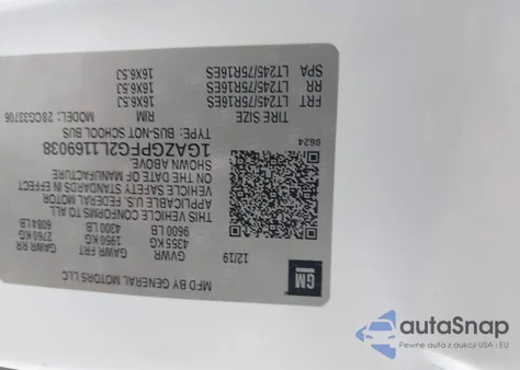 2020 Chevrolet Express Passenger Rwd 3500 Extended Wheelbase Lt z USA, uszkodzony, nr VIN 1GAZGPFG2L1169038